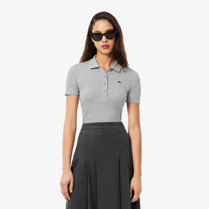 Εικόνα της Γυναικεία L.12.D Ribbed Cotton Polo Μπλούζα Slim Fit